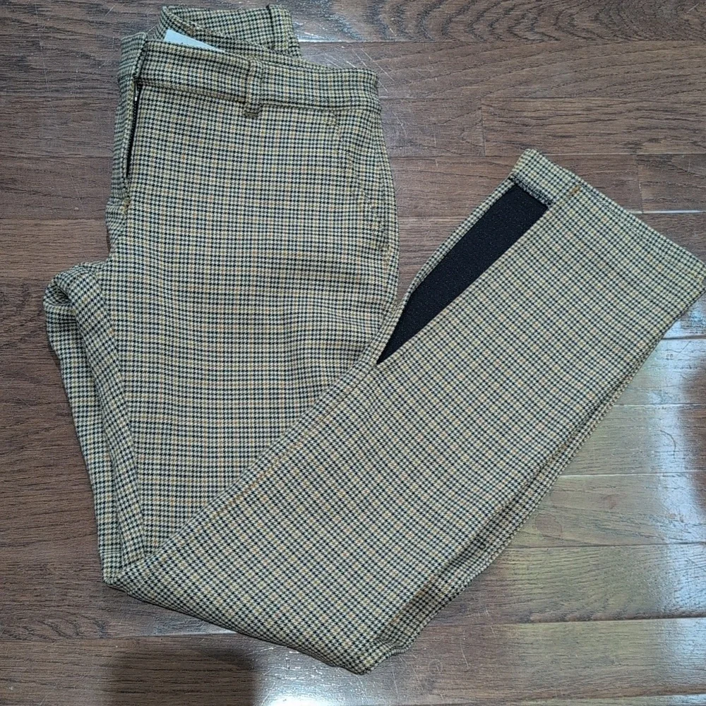 A.L.C. Javier Tan & Navy Plaid Split Hem Trousers Dress Pant Size 2 Waist 15" - Picture 2 of 15